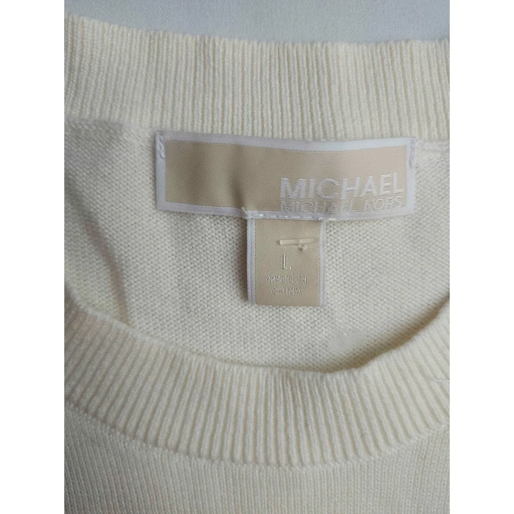 Michael Kors Sweater Womens Large Cream Knit Pullover Gold Button Side Tunic
